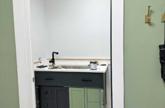 Studio Bathroom Details – New Vanity Color, Faucet, Mirror, and Ceiling Light